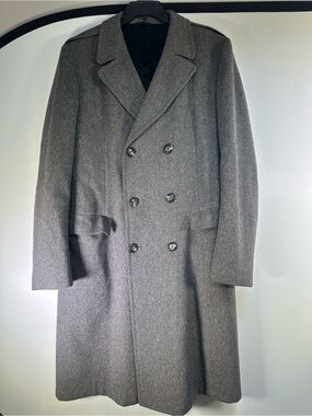 Vintage Charcoal Double-Breasted Wool Peacoat with Union Tag